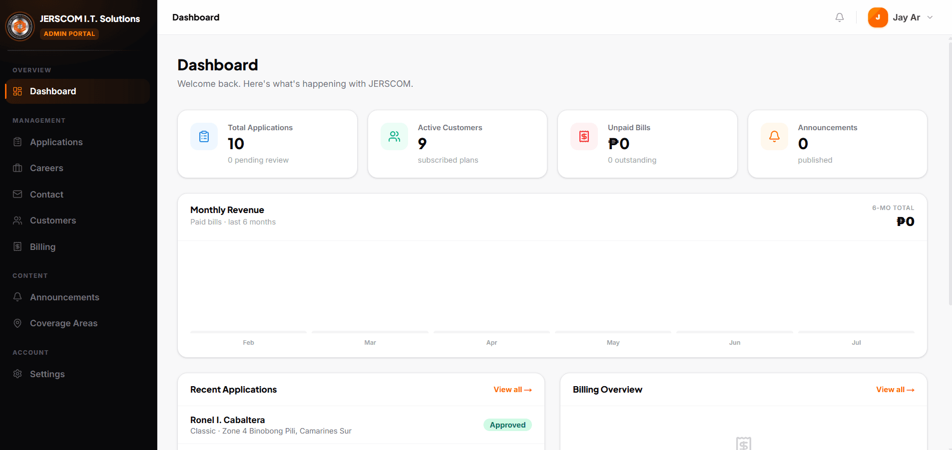 JERSCOM IT Solutions admin dashboard