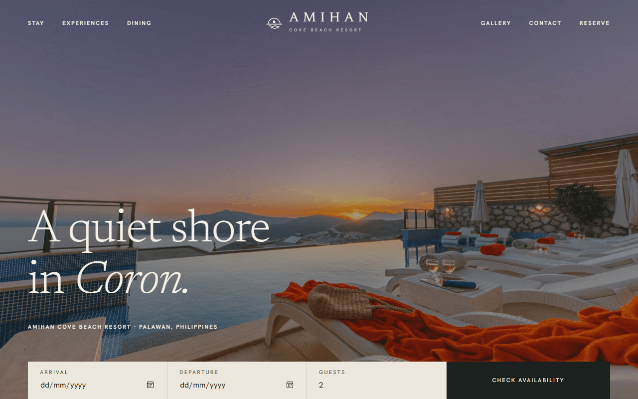 Amihan Cove Beach Resort website homepage screenshot